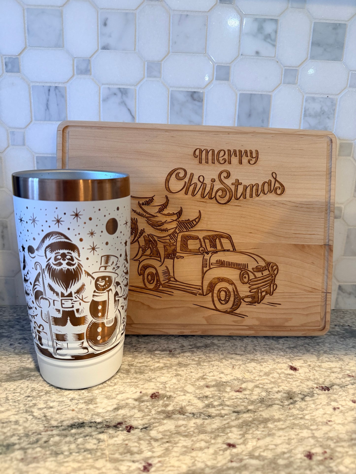 Santa and Frosty 20 oz. White/Rose Gold Tubler